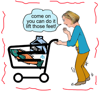 jean pushing grocery cart